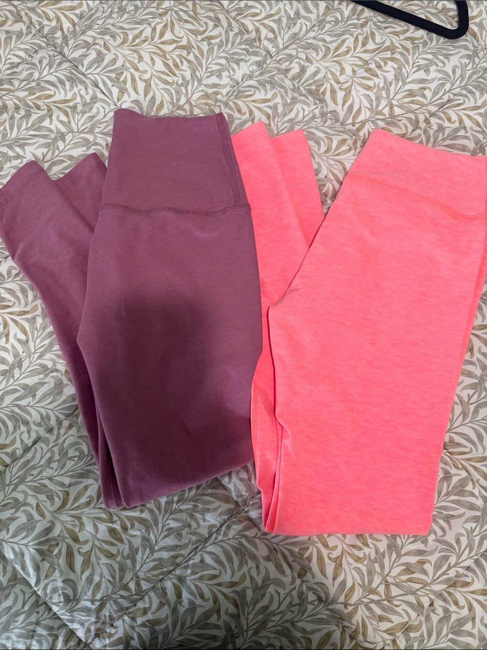 Beyond Yoga Two-Pair Legging Set in Mauve and Coral
